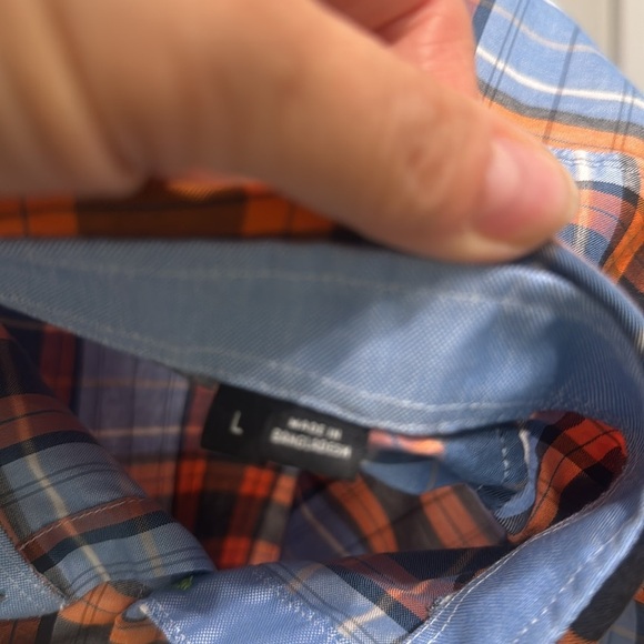 HUGO BOSS Orange and Blue Plaid Regular Fit Stretch Casual Button Down Shirt L - Picture 5 of 7